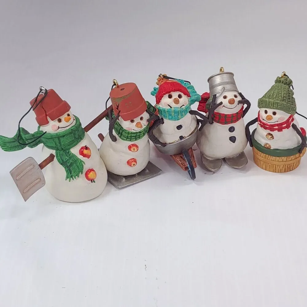Vintage Hallmark Jan Karon Mitford Snowman Jubilee Ornament set 5 2000 Christmas